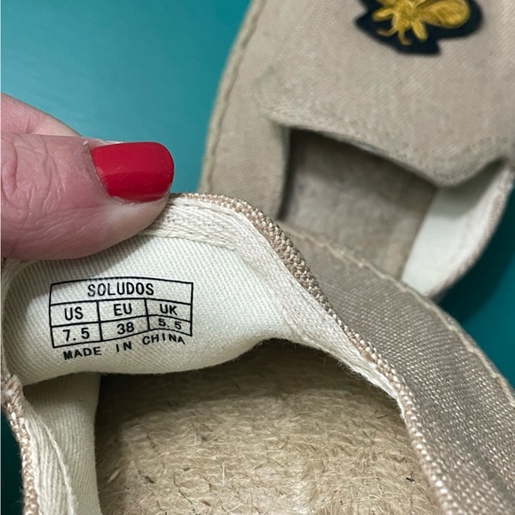 SOLUDOS Bees Cotton Woven Canvas Slip-On Espadrille Mule Flats / Sz 7.5 - Picture 8 of 10